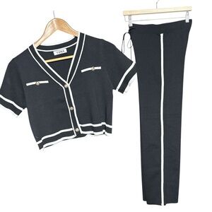 2 Pc SWEATER TOP & WIDE LEG PANT black/white NWOT